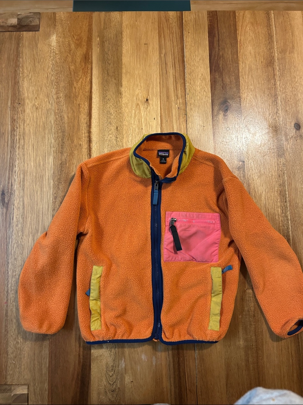 Patagonia Orange Puffer Fleece with Pink Chest Pocket